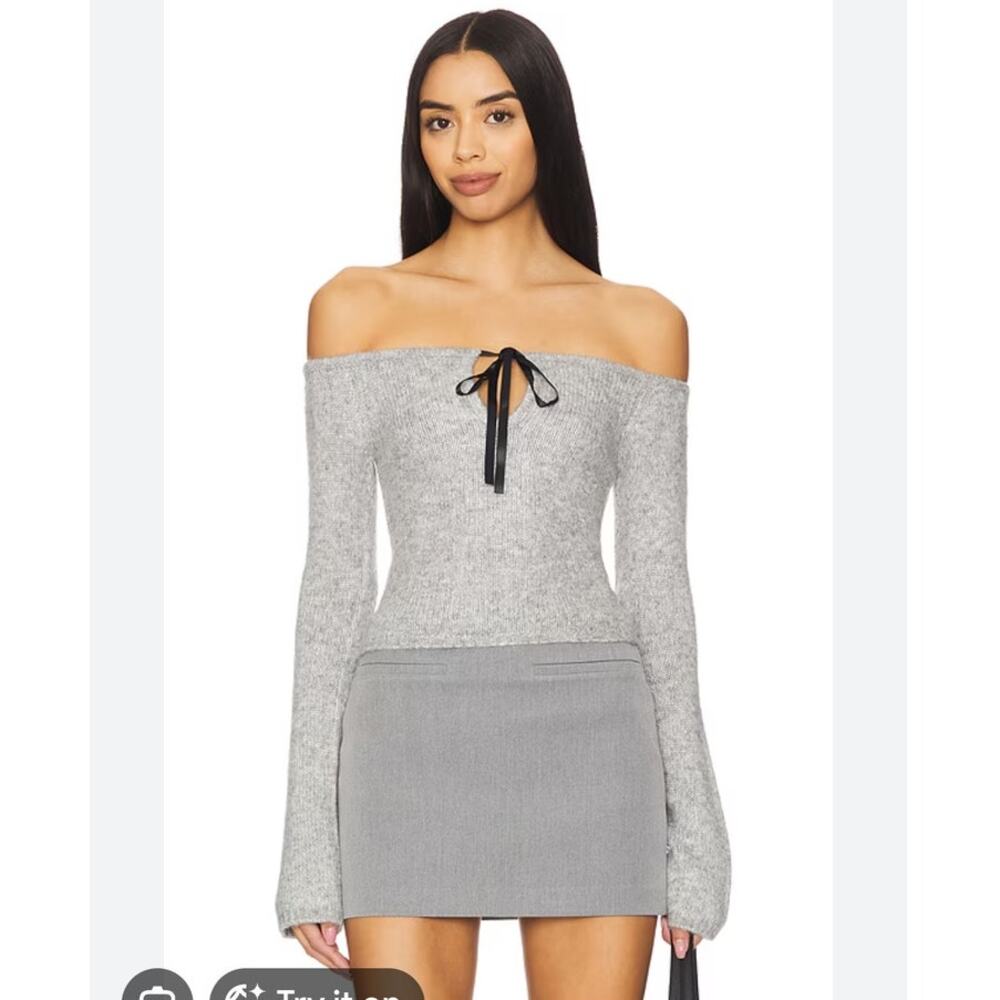 Majorelle Eve Off Shoulder Sweater S Balletcore Coquette Light Gray Bow Ribbon